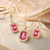 image:imageEVEVIC Octagon Austrian Crystal Necklace and Earrings Jewelry Set for Women  14K GoldPlatedOctagonCut Crystal with CZ Halo ShineAdjustable Chain FitElegant Sets for Weddings and GalasGift BoxRose Pink