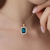 image:imageEVEVIC Octagon Austrian Crystal Pendant Necklace for Women  14K GoldPlatedOctagonCut Crystal with Zircon HaloAdjustable ChainGift Box IncludedFor Weddings And Daily WearDark Blue