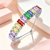 image:imageEVEVIC Rectangle Austrian Crystal Tennis Bracelet for Women  14K GoldPlatedSmooth Slider ClaspAdjustable Chain for a Perfect Wrist FitGift Box Brighten Daily Date and Party LooksRainbowSilvertone