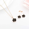 image:imageEVEVIC Rose Flower Necklace Earrings Set for Women 18K Gold Plated Hypoallergenic Jewelry SetsBlack