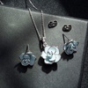 image:imageEVEVIC Rose Flower Necklace Earrings Set for Women 18K Gold Plated Hypoallergenic Jewelry SetsLight BlueSilvertone
