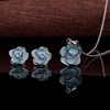 image:imageEVEVIC Rose Flower Necklace Earrings Set for Women 18K Gold Plated Hypoallergenic Jewelry SetsLight BlueSilvertone