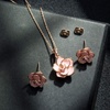 image:imageEVEVIC Rose Flower Necklace Earrings Set for Women 18K Gold Plated Hypoallergenic Jewelry SetsPink  Rose Goldtone