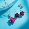 image:imageEVEVIC Rose Flower Necklace Earrings Set for Women 18K Gold Plated Hypoallergenic Jewelry SetsPurple  Rose Goldtone