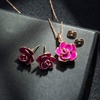 image:imageEVEVIC Rose Flower Necklace Earrings Set for Women 18K Gold Plated Hypoallergenic Jewelry SetsPurple  Rose Goldtone
