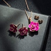 image:imageEVEVIC Rose Flower Necklace Earrings Set for Women 18K Gold Plated Hypoallergenic Jewelry SetsPurple  Rose Goldtone