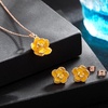 image:imageEVEVIC Rose Flower Necklace Earrings Set for Women 18K Gold Plated Hypoallergenic Jewelry SetsYellow
