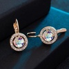image:imageEVEVIC Round Austrian Crystal Halo Drop Earrings for Women Leverback  14K Rose GoldPlated Brass ProngSet Faceted Center Sparkling Accent Border Secure EasyOn Closure DayToEvening StyleAurora Borealis