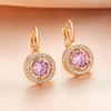 image:imageEVEVIC Round Austrian Crystal Halo Drop Earrings for Women Leverback  14K Rose GoldPlated Brass ProngSet Faceted Center Sparkling Accent Border Secure EasyOn Closure DayToEvening StylePink