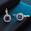 image:imageEVEVIC Round Austrian Crystal Halo Drop Earrings for Women Leverback  14K Rose GoldPlated Brass ProngSet Faceted Center Sparkling Accent Border Secure EasyOn Closure DayToEvening StyleDark Blue