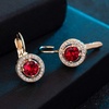 image:imageEVEVIC Round Austrian Crystal Halo Drop Earrings for Women Leverback  14K Rose GoldPlated Brass ProngSet Faceted Center Sparkling Accent Border Secure EasyOn Closure DayToEvening StyleRed