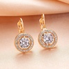 image:imageEVEVIC Round Austrian Crystal Halo Drop Earrings for Women Leverback  14K Rose GoldPlated Brass ProngSet Faceted Center Sparkling Accent Border Secure EasyOn Closure DayToEvening StyleClear White