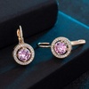 image:imageEVEVIC Round Austrian Crystal Halo Drop Earrings for Women Leverback  14K Rose GoldPlated Brass ProngSet Faceted Center Sparkling Accent Border Secure EasyOn Closure DayToEvening StylePink
