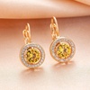 image:imageEVEVIC Round Austrian Crystal Halo Drop Earrings for Women Leverback  14K Rose GoldPlated Brass ProngSet Faceted Center Sparkling Accent Border Secure EasyOn Closure DayToEvening StyleTopaz