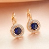 image:imageEVEVIC Round Austrian Crystal Halo Drop Earrings for Women Leverback  14K Rose GoldPlated Brass ProngSet Faceted Center Sparkling Accent Border Secure EasyOn Closure DayToEvening StyleDark Blue