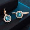 image:imageEVEVIC Round Austrian Crystal Halo Drop Earrings for Women Leverback  14K Rose GoldPlated Brass ProngSet Faceted Center Sparkling Accent Border Secure EasyOn Closure DayToEvening StyleLight Blue