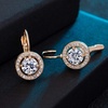 image:imageEVEVIC Round Austrian Crystal Halo Drop Earrings for Women Leverback  14K Rose GoldPlated Brass ProngSet Faceted Center Sparkling Accent Border Secure EasyOn Closure DayToEvening StyleClear White