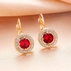 image:imageEVEVIC Round Austrian Crystal Halo Drop Earrings for Women Leverback  14K Rose GoldPlated Brass ProngSet Faceted Center Sparkling Accent Border Secure EasyOn Closure DayToEvening StyleRed