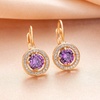 image:imageEVEVIC Round Austrian Crystal Halo Drop Earrings for Women Leverback  14K Rose GoldPlated Brass ProngSet Faceted Center Sparkling Accent Border Secure EasyOn Closure DayToEvening StyleTanzanite