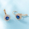 image:imageEVEVIC Round Austrian Crystal Halo Drop Earrings for Women Leverback  14K Rose GoldPlated Brass ProngSet Faceted Center Sparkling Accent Border Secure EasyOn Closure DayToEvening StyleDark Blue