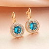 image:imageEVEVIC Round Austrian Crystal Halo Drop Earrings for Women Leverback  14K Rose GoldPlated Brass ProngSet Faceted Center Sparkling Accent Border Secure EasyOn Closure DayToEvening StyleLight Blue