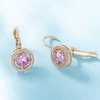 image:imageEVEVIC Round Austrian Crystal Halo Drop Earrings for Women Leverback  14K Rose GoldPlated Brass ProngSet Faceted Center Sparkling Accent Border Secure EasyOn Closure DayToEvening StylePink