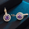 image:imageEVEVIC Round Austrian Crystal Halo Drop Earrings for Women Leverback  14K Rose GoldPlated Brass ProngSet Faceted Center Sparkling Accent Border Secure EasyOn Closure DayToEvening StyleTanzanite
