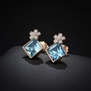 image:imageEVEVIC Square Austrian Crystal Flower Stud Earrings for Women 925 Sterling Silver Post with 14K Gold Plated Hypoallergenic Jewelry GiftAquamarine
