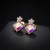 image:imageEVEVIC Square Austrian Crystal Flower Stud Earrings for Women 925 Sterling Silver Post with 14K Gold Plated Hypoallergenic Jewelry GiftAurora Borealis