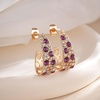 image:imageEVEVIC Stunning Multicolor Austrian Crystal Chunky Hoop Earrings for Women 14K Gold Plated Hypoallergenic Half Hoop Earring Trendy Jewelry GiftPurple Main CrystalGoldTone