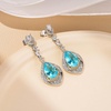 image:imageEVEVIC Trendy Austrian Crystal Teardrop Halo Hollow Drop Earrings for Women 14K Gold Plated Dangle Earring Hypoallergenic Jewelry GiftAquamarine