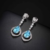 image:imageEVEVIC Trendy Austrian Crystal Teardrop Halo Hollow Drop Earrings for Women 14K Gold Plated Dangle Earring Hypoallergenic Jewelry GiftAquamarine