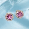 image:imageRound Austrian Crystal Halo Stud Earrings for Women Fashion 925 Sterling Silver Hypoallergenic JewelryPink