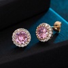 image:imageRound Austrian Crystal Halo Stud Earrings for Women Fashion 925 Sterling Silver Hypoallergenic JewelryPink