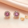 image:imageRound Austrian Crystal Halo Stud Earrings for Women Fashion 925 Sterling Silver Hypoallergenic JewelryPink