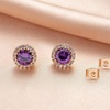image:imageRound Austrian Crystal Halo Stud Earrings for Women Fashion 925 Sterling Silver Hypoallergenic JewelryTanzanite