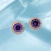 image:imageRound Austrian Crystal Halo Stud Earrings for Women Fashion 925 Sterling Silver Hypoallergenic JewelryTanzanite