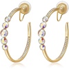 image:imageAustrian Crystal Clip On Hoop Earrings for Women  14K gold plated brassround crystalnonpierced cliponsoft silicone padsgift boxAurora Borealis