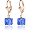 image:imageAustrian Crystal Cube Drop Earrings for Women Leverback Dangle Earrings 14K Gold Plated Hypoallergenic JewelrySapphire