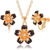 image:imageAustrian Crystal Enamel Flower Earrings and Necklace Jewelry Sets for Women  14K gold plated brasscute flowershaped designgift box162 adjustable chainwomens jewelry setBlack