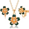 image:imageAustrian Crystal Enamel Flower Earrings and Necklace Jewelry Sets for Women  14K gold plated brasscute flowershaped designgift box162 adjustable chainwomens jewelry setGreen