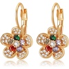 image:imageAustrian Crystal Flower Drop Leverback Earrings for Women 14K Gold Plated Hypoallergenic JewelryColorful Main Crystal