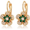 image:imageAustrian Crystal Flower Drop Leverback Earrings for Women 14K Gold Plated Hypoallergenic JewelryGreen Main Crystal