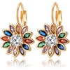 image:imageAustrian Crystal Flower Drop Leverback Earrings for Women Fashion 14K Gold Plated Hypoallergenic JewelryColorful Main Crystal