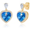 image:imageAustrian Crystal Heart Stud Dangle Earrings for Women  14K gold plated brassbutterfly claspShiny heart crystalhalo earringsgift boxBermuda Blue