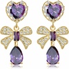 image:imageAustrian Crystal Heart Teardrop Bowknot Drop Dangle Stud Earrings for Women 14K White Gold Plated Hypoallergenic Jewelry Gifts for WomenPurple GoldTone