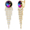 image:imageAustrian Crystal Long Tassel Dangling Drop Earrings for Women Round Leverback Earrings 14K Gold Plated Hypoallergenic Jewelry GiftRainbow