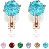 image:imageAustrian Crystal Round Cilp On Stud Earrings for Women  14K gold plated brassround crystalnonpierced cliponsoft silicone padsgift boxAquamarineGoldtone