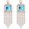 image:imageAustrian Crystal Square Tassel Dangle Drop Earrings for Women  14K gold plated brassSquare Austrian CrystalSparkle CZ TasselProm Party EarringsAquamarine