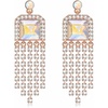 image:imageAustrian Crystal Square Tassel Dangle Drop Earrings for Women  14K gold plated brassSquare Austrian CrystalSparkle CZ TasselProm Party EarringsAurora Borealis